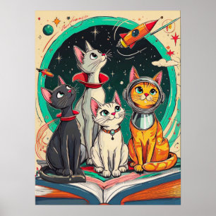 Reading Opens a Gateway to Cosmic Cat Adventures Poster