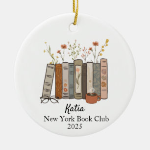 Reading Ornament, Gift for Readers, Bookworm Gift Ceramic Ornament