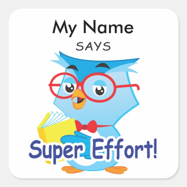 Reading Owl -Super Effort! Square Sticker (Front)