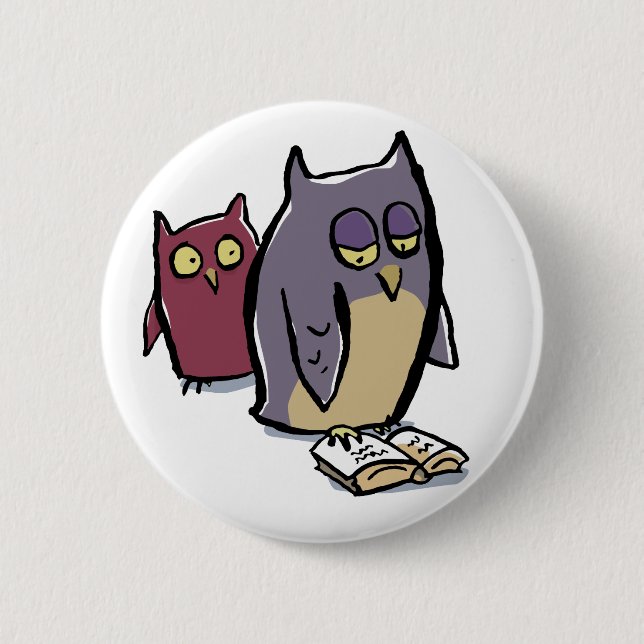 reading owls 2 inch round button (Front)