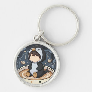 Reading Penguin with Warm Cup Keychain