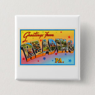 Reading Pennsylvania PA Vintage Travel Souvenir 2 Inch Square Button