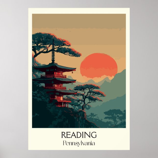 Reading Pennsylvania Vintage Pagoda Mountain Art Poster (Front)