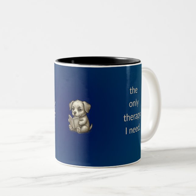 Reading Puppy Book Lover Mug Teal Blue (Front Right)