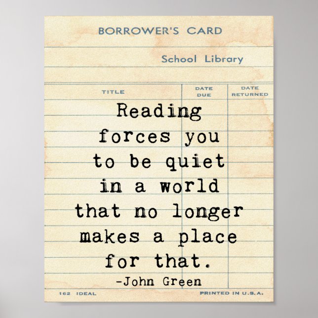 Reading Quiet John Green Quote Wall Art (Front)