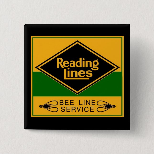 Reading Railroad, Bee Line Service 2 Inch Square Button (Front)