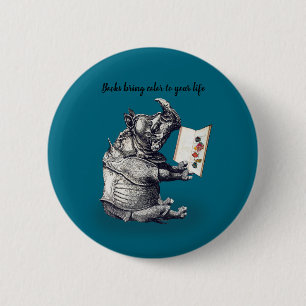 Reading Rhinoceros loves books 2 Inch Round Button