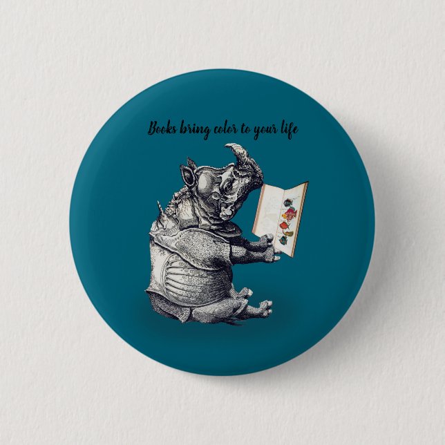 Reading Rhinoceros loves books 2 Inch Round Button (Front)