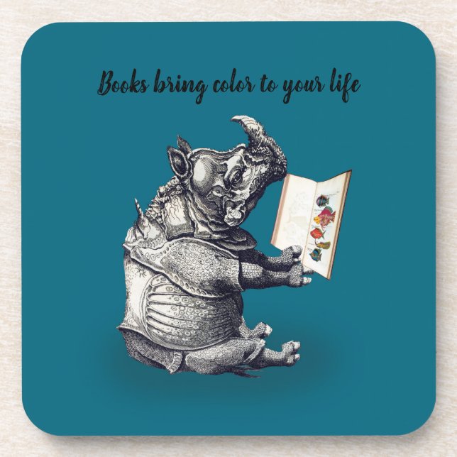 Reading Rhinoceros loves books Coaster (Front)