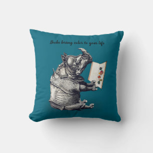 Reading Rhinoceros loves books Throw Pillow