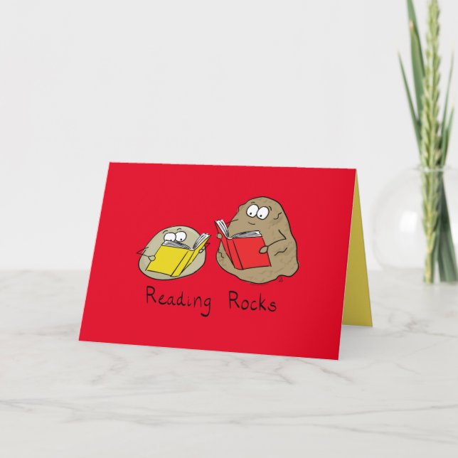 Reading Rocks Cute Kids Cartoon Card (Front)