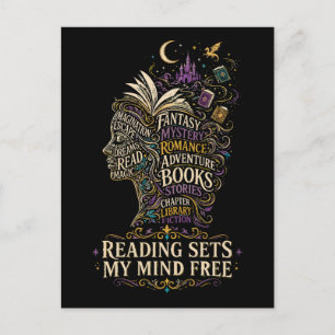 Reading sets my mind free for book lovers postcard