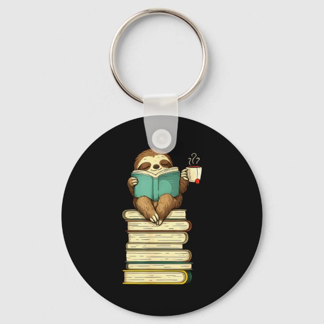 Reading sloth animal funny sloth reading book tea keychain (Front)
