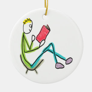 Reading Stickman Ceramic Ornament