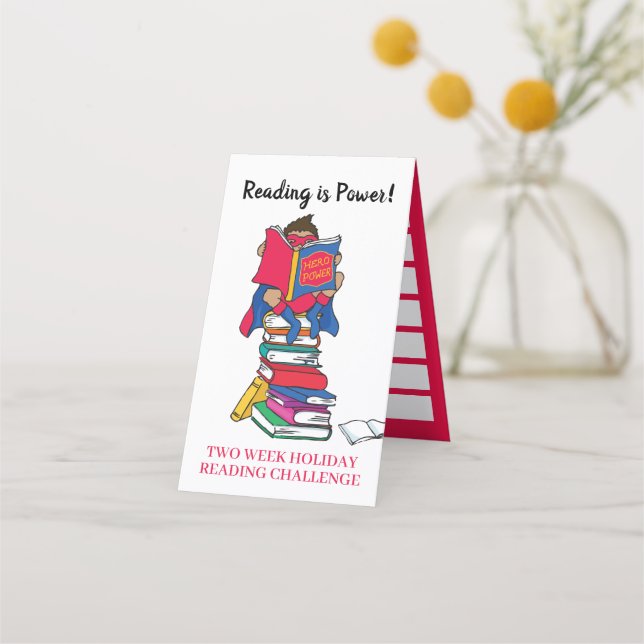 Reading superhero boy two week reading challenge loyalty card (Front)