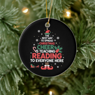 Reading Teacher Christmas Elf Xmas Cheer Ceramic Ornament