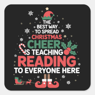 Reading Teacher Christmas Elf Xmas Cheer  Square Sticker