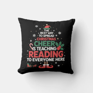 Reading Teacher Christmas Elf Xmas Cheer  Throw Pillow