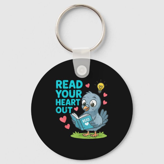 Reading Teacher Valentine Day Read Your Heart Out  Keychain (Front)