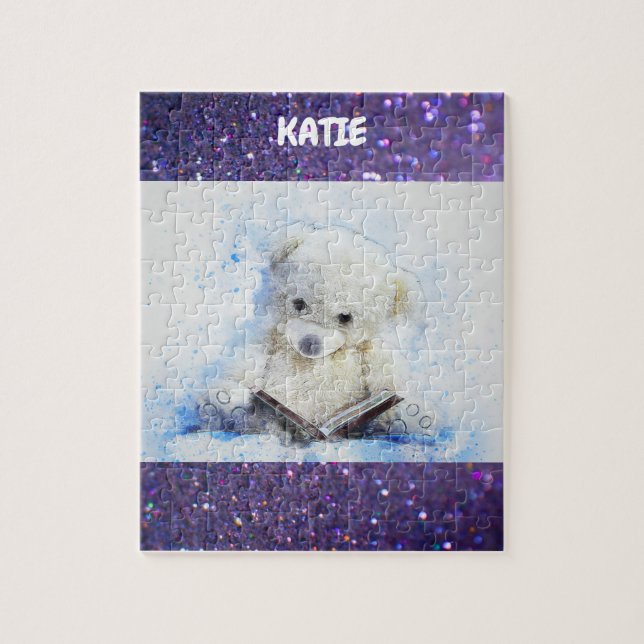 "READING TEDDY" PUZZLE WITH PERSONALIZED NAME. (Vertical)