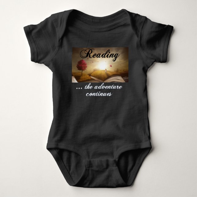 Reading, the adventure continues baby bodysuit (Front)