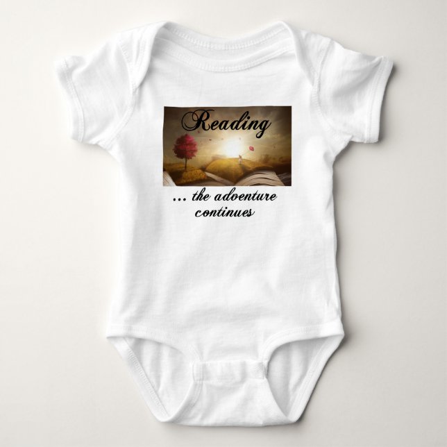 Reading, the adventure continues baby bodysuit (Front)
