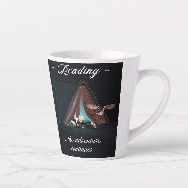 Reading, the adventure continues latte mug (Right)
