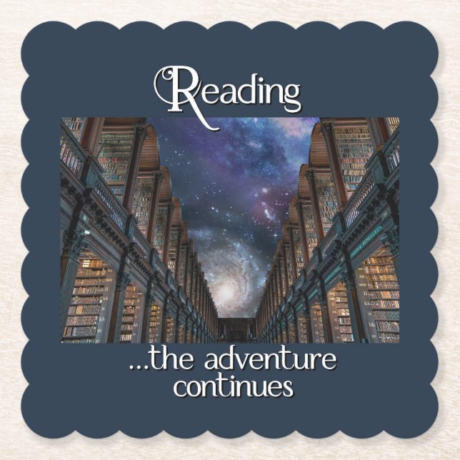 Reading, the adventure continues paper coaster (Front)