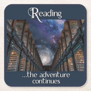 Reading, the adventure continues square paper coaster