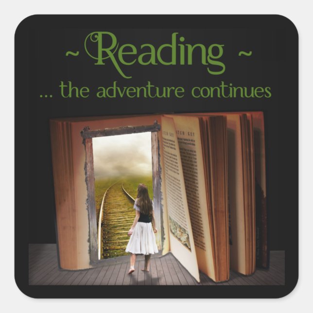 Reading, the adventure continues square sticker (Front)