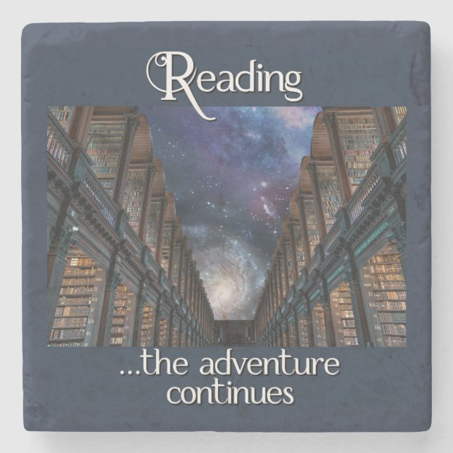 Reading, the adventure continues stone coaster (Front)