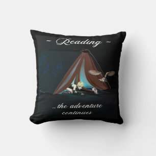 Reading, the adventure continues throw pillow
