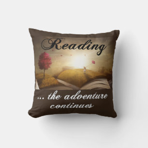 Reading, the adventure continues throw pillow