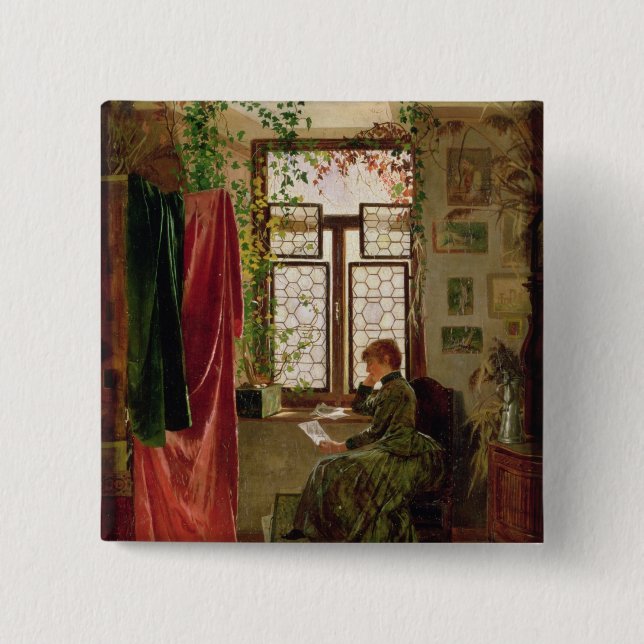 Reading the letter 2 inch square button (Front)