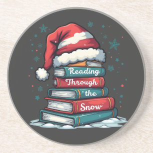Reading Thru the Snow Reading Xmas Santa Lovers Coaster