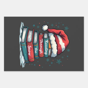 Reading Thru the Snow Reading Xmas Santa Lovers  Wrapping Paper Sheet