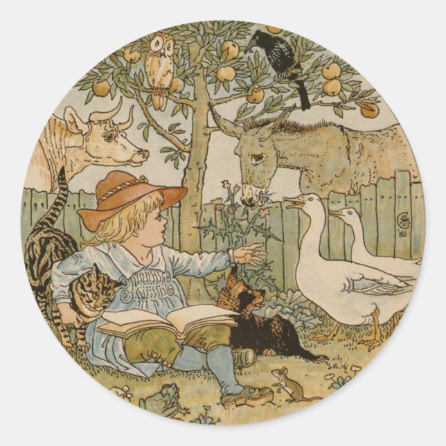 Reading to the Animals Classic Round Sticker (Front)