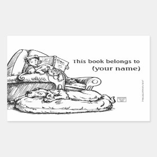 Reading to the Cat and Dog Book Plate Sticker