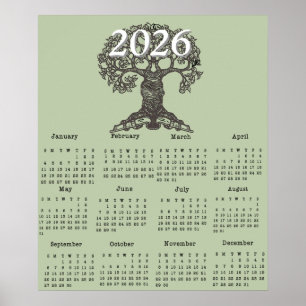 Reading Tree 2026 One Page Calendar Poster