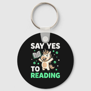 Reading unicorn fantasy men women kids reading keychain