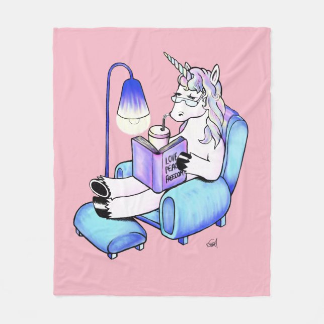 Reading Unicorn Fleece Blanket (Front)