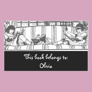 Reading with Dolly Bookplate Rectangular Sticker