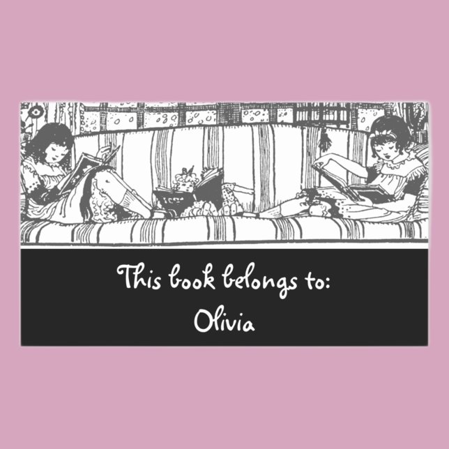 Reading with Dolly Bookplate Rectangular  Sticker (Creator Uploaded)