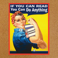 Reading with funny Rosie the Riveter Classic