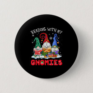 Reading With My Gnomies Christmas Funny Gnomes Rea 2 Inch Round Button