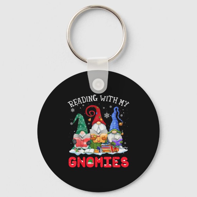 Reading With My Gnomies Christmas Funny Gnomes Rea Keychain (Front)