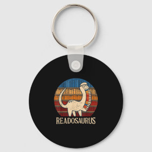 Readosaurus retro sunset funny dinosaur reading keychain