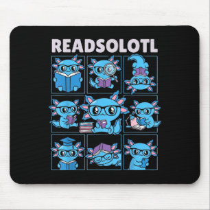 Readsolotl blueaxolotl book lover funny reading mouse pad