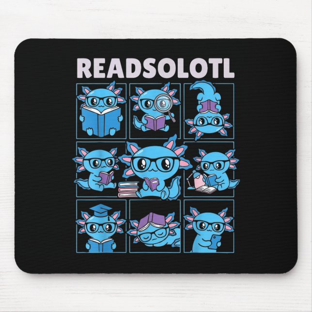Readsolotl blueaxolotl book lover funny reading mouse pad (Front)