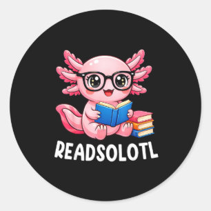 Readsolotl cute kawaii axolotl funny reading book classic round sticker